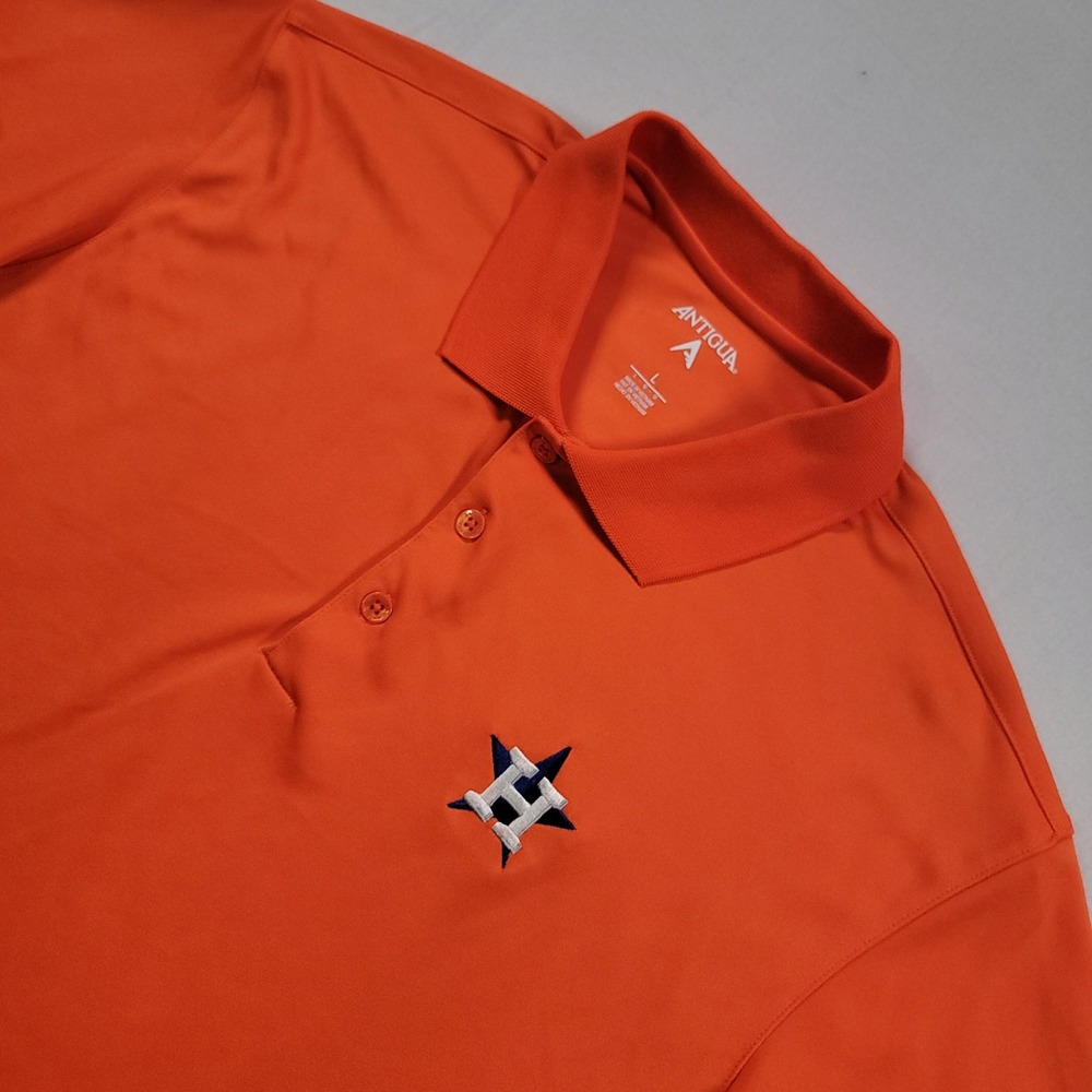 Antigua Houston Astros MLB Polo Shirt Mens L Orange Solid Regular Fit Polyester